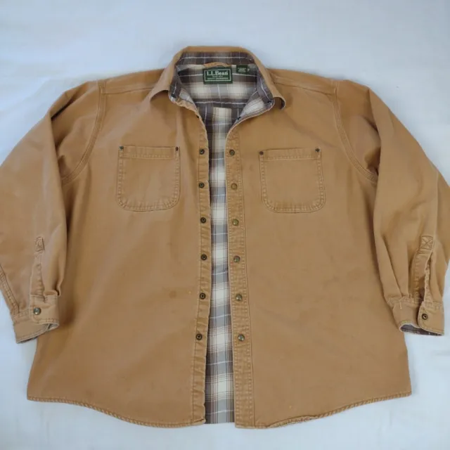 VTG LL BEAN Canvas Shirt Jacket Flannel Lined Khaki Tan Men's XL - Reg ...