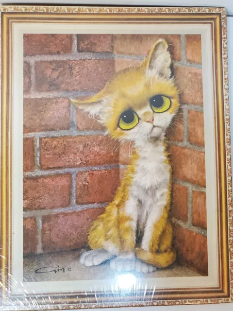 GIG Girard Goodenow Big Eyed Cat Vintage 11" x 14" New in Plastic Champion Prod.
