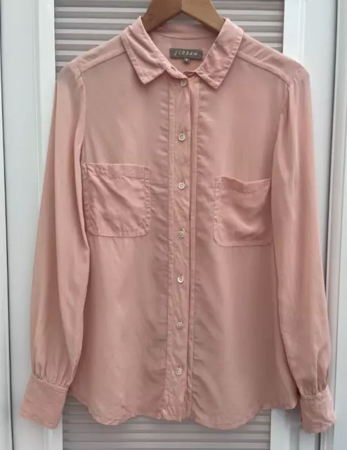 Jigsaw Nude Pink 100% Silk Long Sleeved Blouse Shirt Size 8