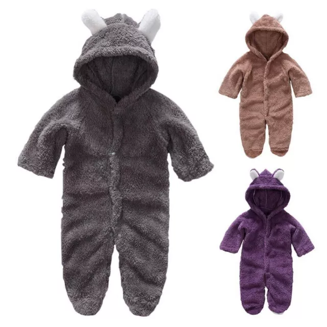 Newborn Baby Kids Boy Girl Bear Hooded Romper Jumpsuit Bodysuit Clothes Outfits 2