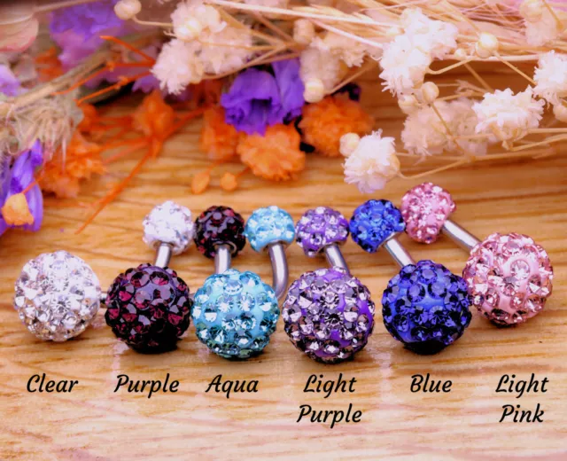 Belly Bar Navel Crystal Shamballa Gem Barbell Labret Lip Bars Tragus Piercing 2