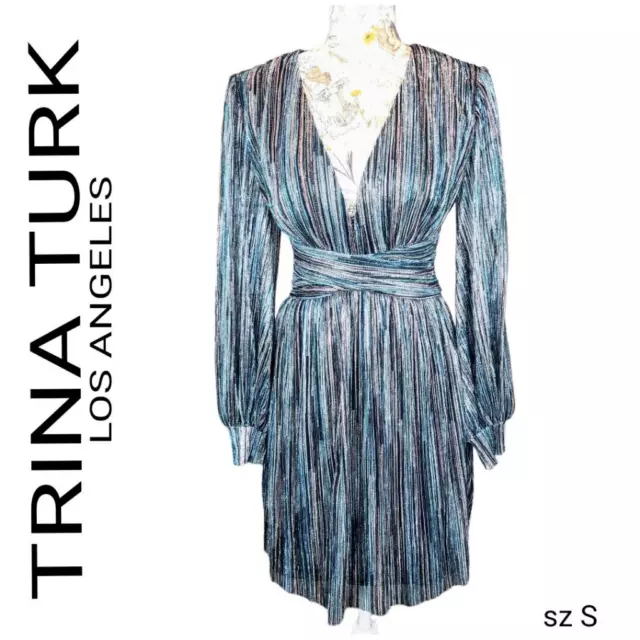 Trina Turk Surplice Cherry Blossom Sparkle Metallic V Neck Flowing Festive Dress