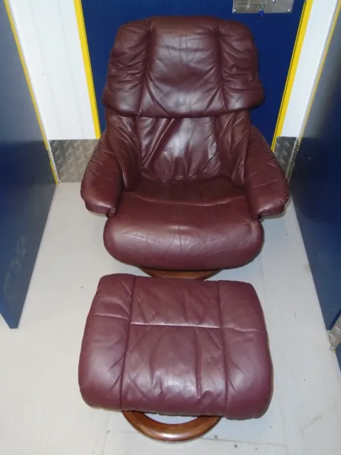 Ekornes Stressless Burgundy Leather Armchair & Footstool -FREE Delivery Possible