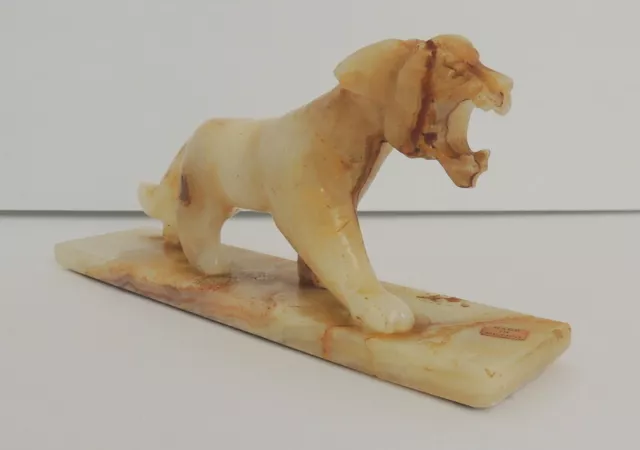 Vintage Carved Stone Lion Onyx Statue Figurine Lioness