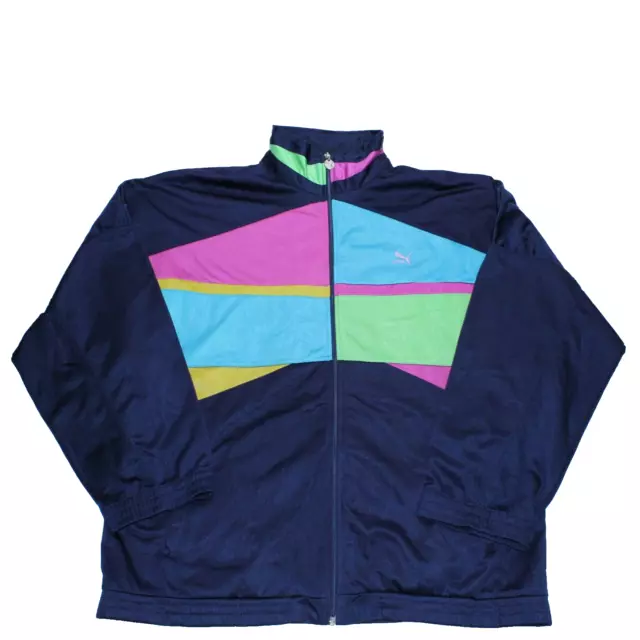 PUMA Mens Tracksuit Top Jacket XL Navy Blue Colourblock Polyester Sports Zip Up