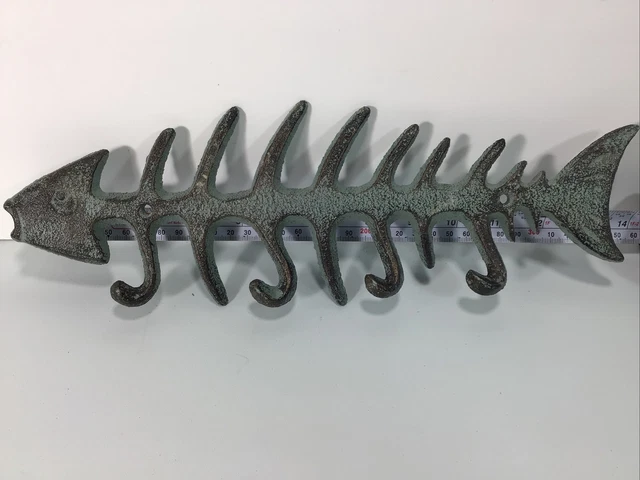 3D Cast Iron Beach Nautical ￼Verdigris￼ Fish Bone Rack Hook Robe Towel Hanger