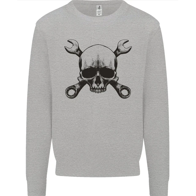 Spanner Skull Mechanic Car Biker Motorcycle Mens Sweatshirt Jumper