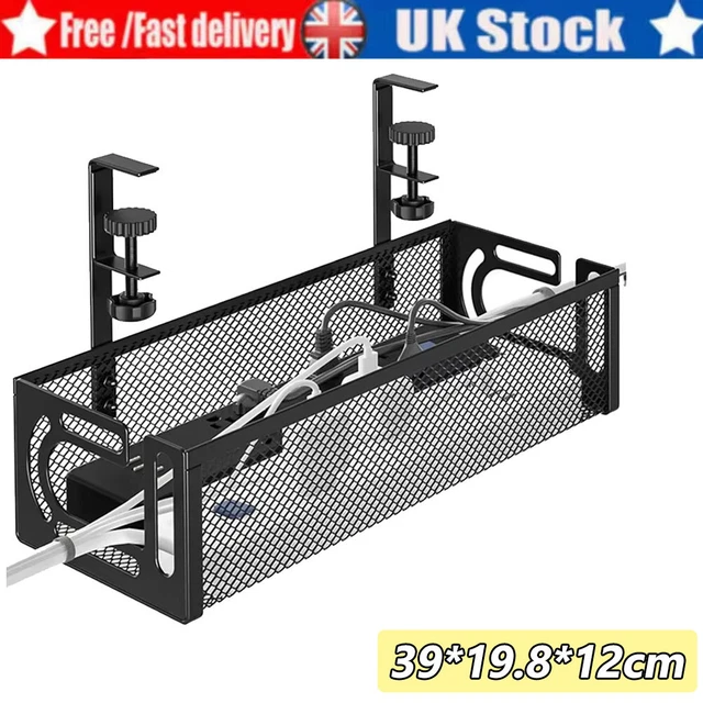 UNDER DESK CABLE Tray Management No Drill Tidy Wire Cord Storage Rack ...