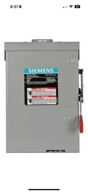 Siemens Lf211nr Fusible Safety Switch, General Duty, 120/240V Ac, 2Pst, 30 A,