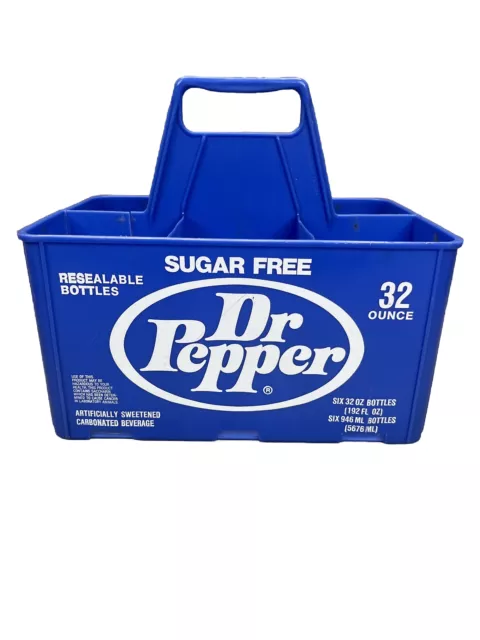 Sugar Free Dr Pepper Soda 32 oz Bottle 6 Pack Carrier Caddy Blue Vintage