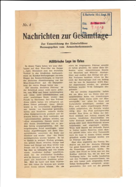 "Nachrichten zur Gesamtlage Nr"  Armeeoberkommando, 2Bt/Art.Regt.70 10. 1943