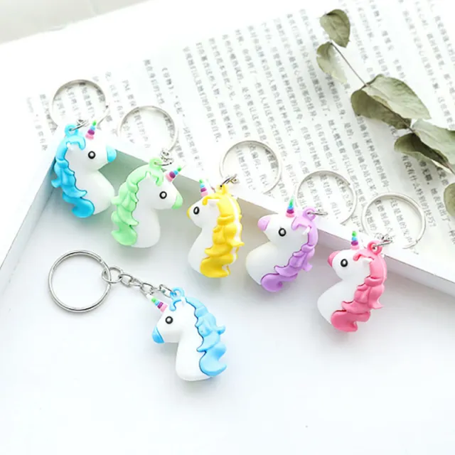 2pcs Silicone Unicorn Keyring Girls Key Ring Bag Pendant Keychain Gift Random