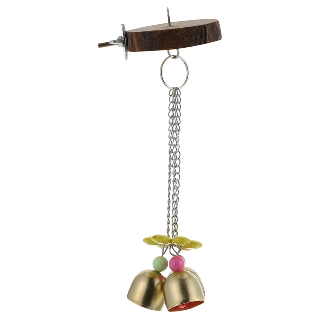 WOODEN PARROT CHEWING Toy Hamster Bird Activity Stand Cage Hanging Bell