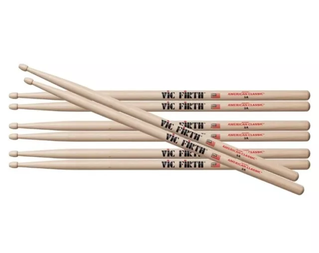 Stock bacchette Vic Firth 5A 4 paia American Hickory pair pezzi stick sticks 5a