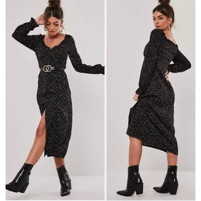 Missguided milkmaid mini dress in black ditsy floral discount