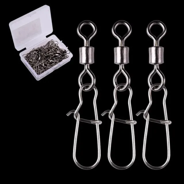50pcs Stainless Steel Bearing Rolling Swivel with Snap Pins Fishing Accessories