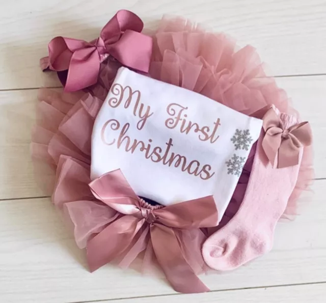 Set di abiti natalizi di lusso per bambine My 1st First Christmas Knickers tutù scure