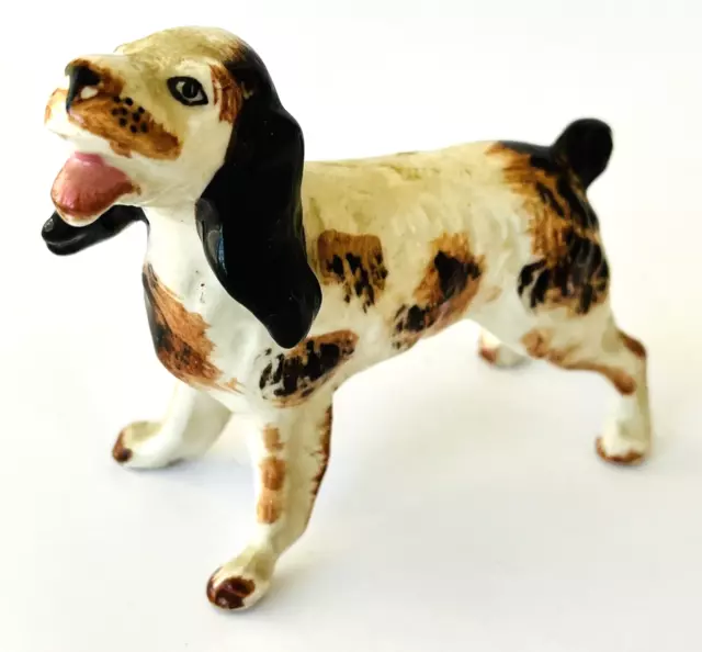 Miniature Porcelain Springer Spaniel Vintage Dog Figurine 3-3/8" Brown White