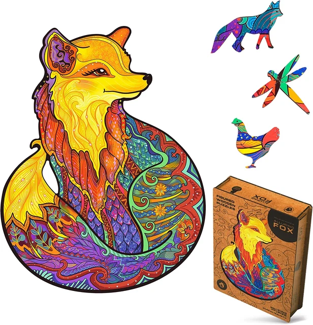 UNIDRAGON Wooden Jigsaw Puzzles - Alluring Fox, 333 Pcs, King Size 12.2" Х15.7,