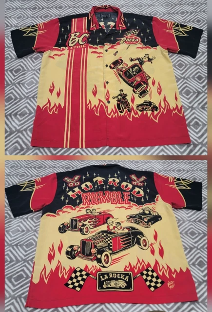 VINTAGE BC ETHIC La Rocka London Mens Large Shirt Hot Rod Rumble