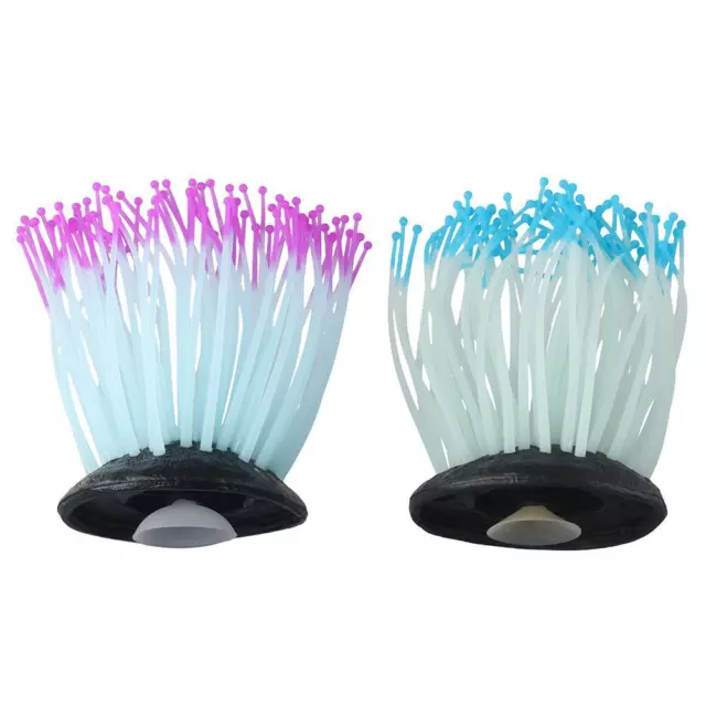 2 PCS Luminous Sea Anemone Silicone Ornament Soft Coral Plant  Fish Tank