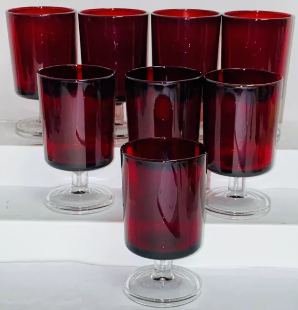 8 France Luminarc ARCOROC RUBY RED 4" - 4 OZ JUICE TUMBLERS W/CLEAR STEMS