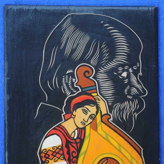 UKRAINIAN GIRL BANDURA Shevchenko Bust 1981 Wood Carved Wall Hanging ...