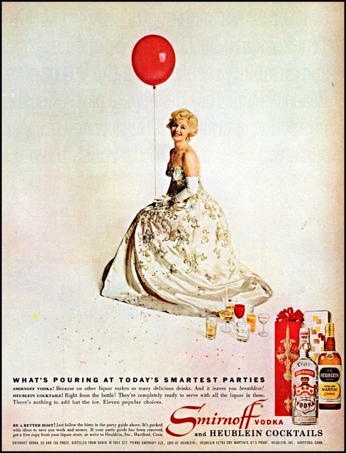 1963 woman red balloon Smirnoff vodka party cocktails retro photo print ad adl77