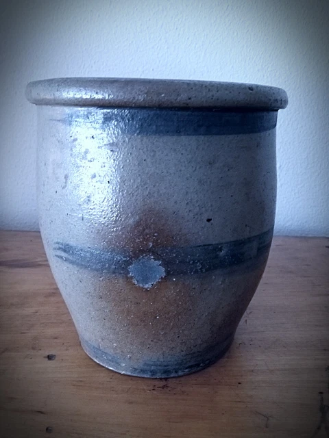 Early Sw Pa. Cobalt Blue 3 Striper Gray Stoneware Crock