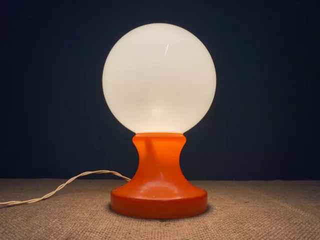 Unusual Vintage Mid Century Orange & White Cased Glass Globe Table Lamp