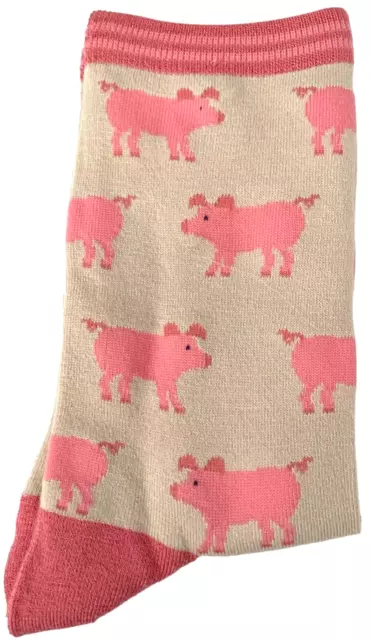 Pig Socks Ladies Piggy Piglet Fun Novelty Cute Bamboo Womens Beige Pink Socks