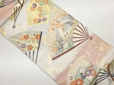 6264939: Japanese Kimono / Vintage Fukuro Obi / Saganishiki / Woven Cranes & Map