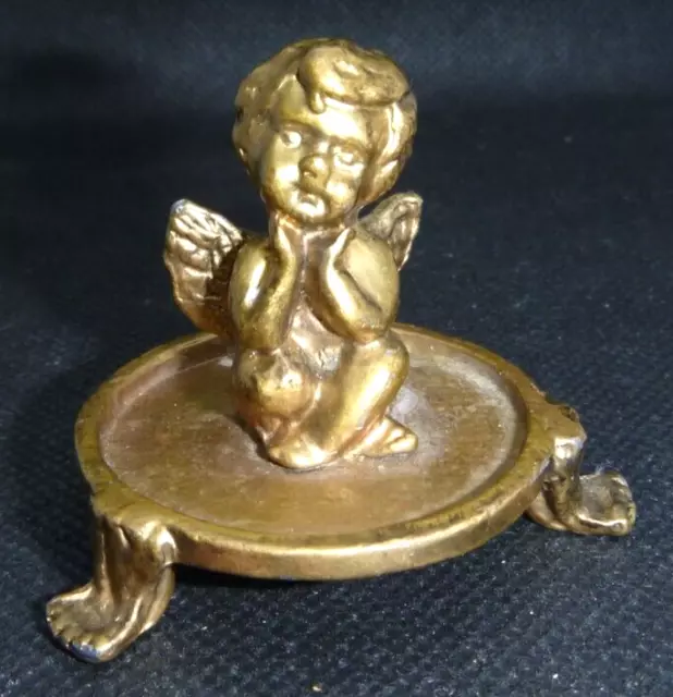 Vintage Art Nouveau Cherub Gilted Bronze Or Lead Miniature Vanity Ring Pin Tray