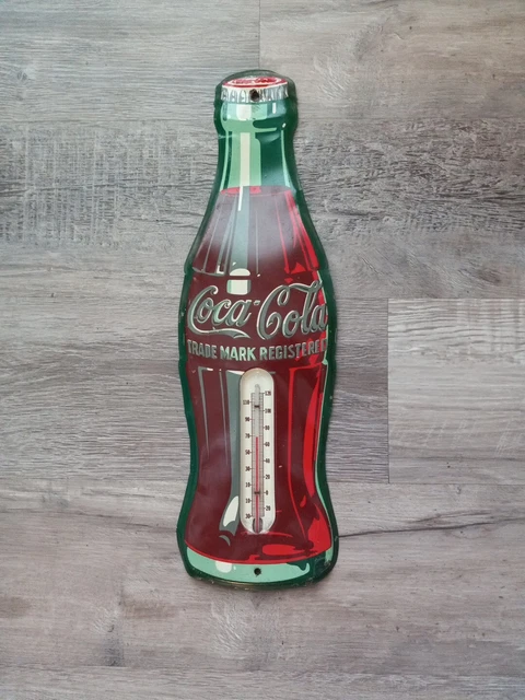 Vintage 1950s Coca Cola Bottle Working Thermometer Advertising Tin Sign Store