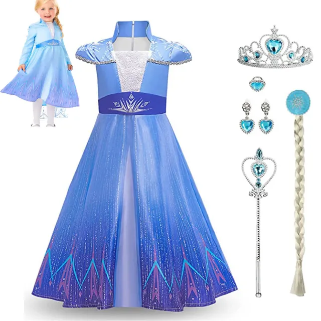 Elsa Dresses Girls Snow Queen Costume Princess Fancy Dress Party Birthday UK