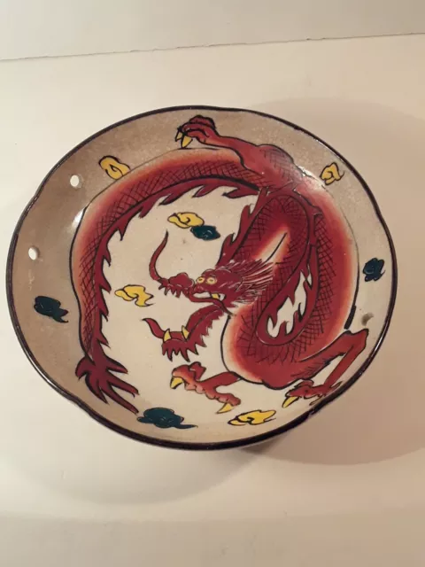 Vintage Japanese Porcelain Enamel Dragon Bowl