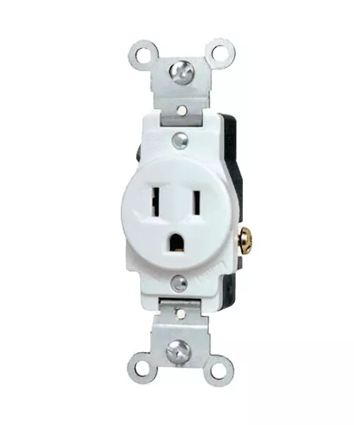 (1 pc) Single Receptacle 15 Amp 15A 125V AC Outlet 2 Pole 3 Wire White