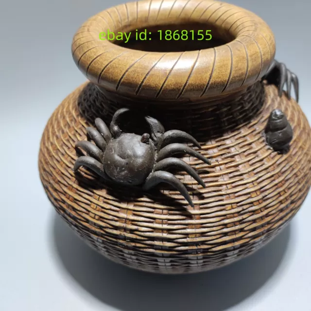 16.5cm Yixing Zisha clay Handmade carved crab conch statue Storage pot brush pot