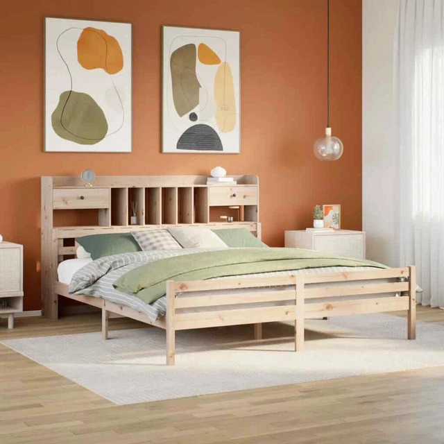 BOOKCASE BED WITHOUT Mattress 200x200cm Solid Wood Pine £503.41