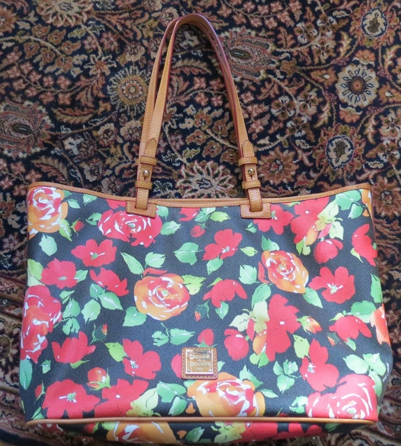 Dooney & Bourke Black Red Floral Acrylic Leather Shopper/Tote/Beach Bag EXC!