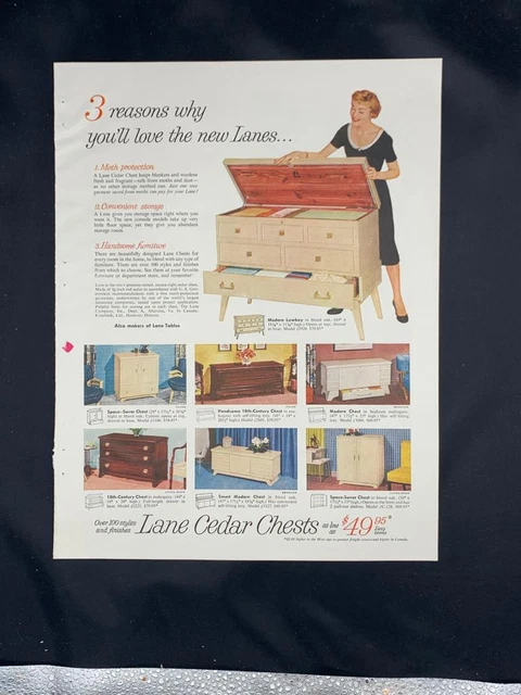Magazine Ad* - 1955 - Lane Cedar Chests - 7 models shown