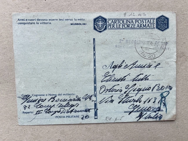 Carte Postale Militaire Originale, 7° Regg Artiglieria P C Mazzoni, Vintage KF4643