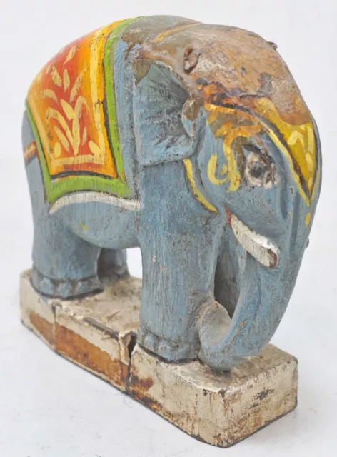 Antiguo De Madera Standing Elefante Figura Original Tallado a Mano Fino Pintado