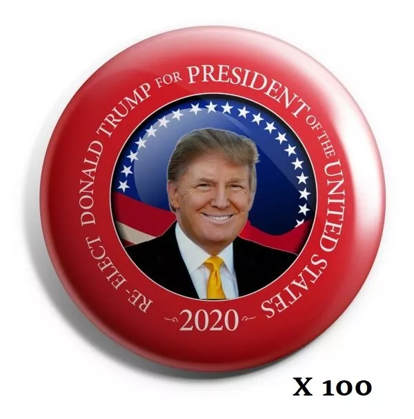 Trump 2020 Buttons: "Re-Elect Donald Trump" - Bestseller Wholesale Lot of 100