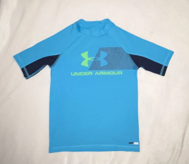 Ragazzi Under armour Riscaldanti Blu Verde Neon Manica Raglan Atletico T-Shirt 7