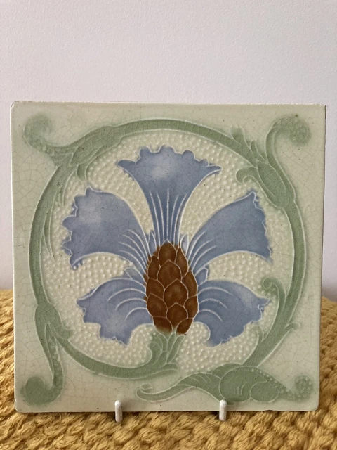 Antique Corn Brothers Art Nouveau 6" Wash Stand Fireplace Floral Garland Tile
