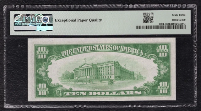 Fr. 2004-E 1934 $10 Lgs Light Green Seal Frn Richmond, Va Pmg Unc-63Epq (E) 2