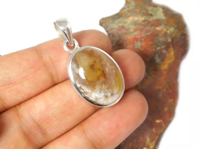 Plume  AGATE  Sterling  Silver 925  Gemstone  PENDANT  -   Gift  Boxed