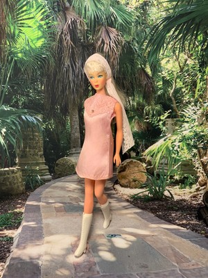 Vintage Barbie Clone Satin Dress Silver Lace Shillman Maddie Mod Wendy No Doll
