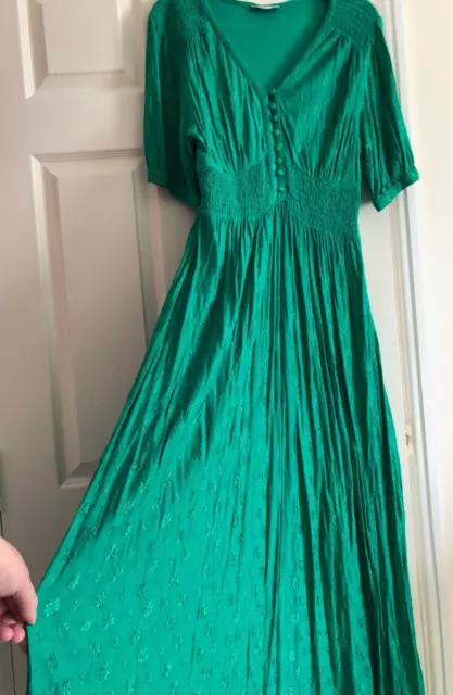 Monsoon Emerald Green Flower Textured Jersey Maxi Length Dress, Size M, 12-14